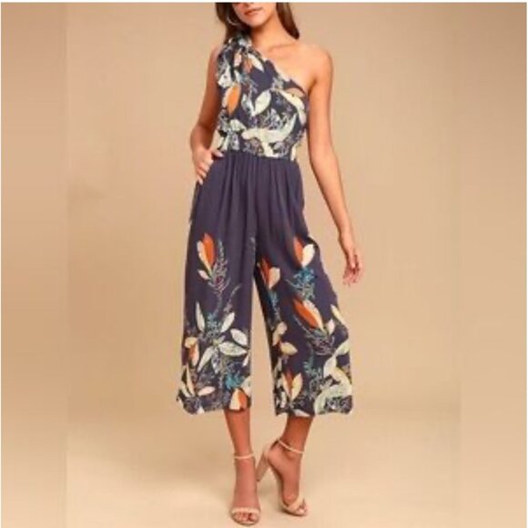 Free People Island Time‎ Floral One Shoulder Cropped Wide Leg Jumpsuit XS - Picture 3 of 12